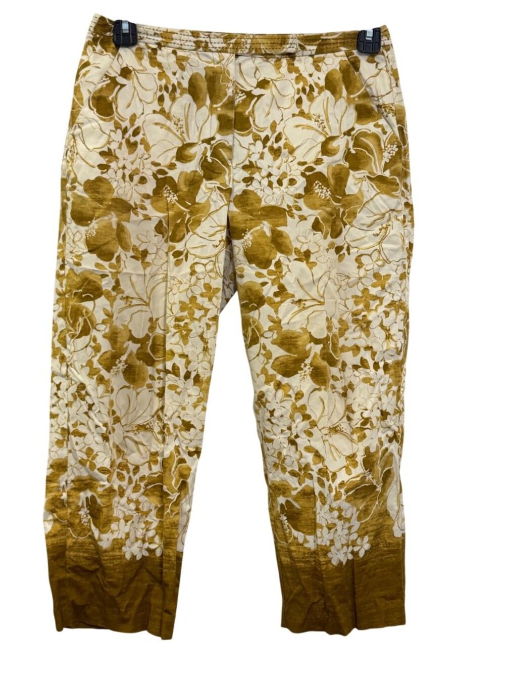 Tommy Bahama Womens Stretch Floral Pants Size 8 Yellow & White Cotton Blend
